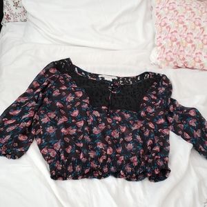 American Rag Sheer rose top 3/4 sleeve length